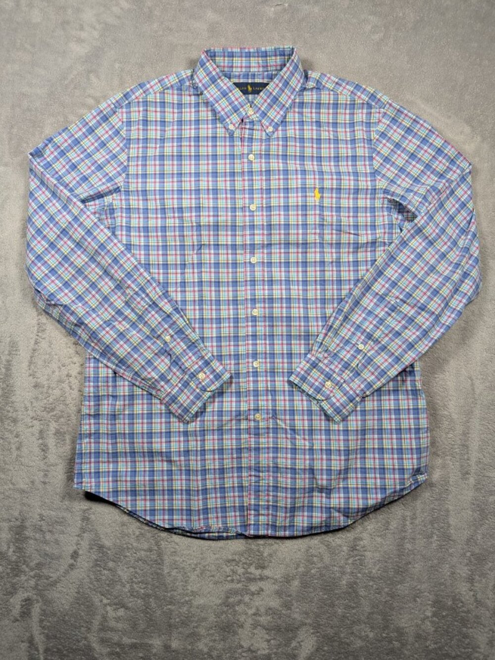 Ralph Lauren Button Front Shirt Mens Large Plaid Blue Classic Fit Work Business